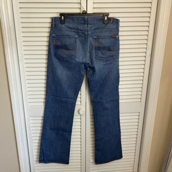7 For All Mankind Men Jeans Size 33 Bootcut Distressed Medium Wash - Picture 2 of 5